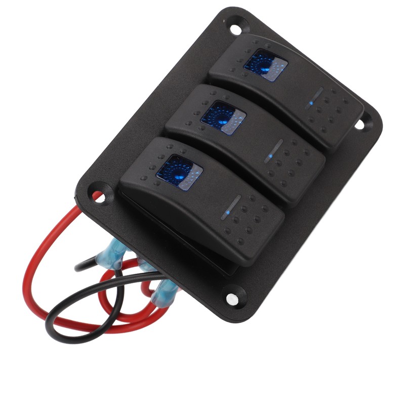 3 Gang Rocker Switch Overcurrent Protection LED Blue Backlit IP65