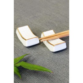 Chopsticks Rest Stylish Kutani Ware Pair Set, White Cloisonne, Ceramic, Japanese Tableware, Cutlery Rest, Made in Japan