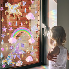 Window Sticke Pony Shape Prism, Pack of 3 Suncatcher Stickers, Rainbow Window Pictures, Bird Stickers for Window Panes, Bird Protection, Window Pictures, Children's Window Film, Stripes, Glass Panels