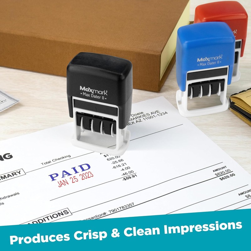 MaxMark Self-Inking Rubber Date Office Stamp with Posted Phrase &