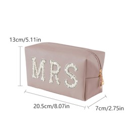 owiter Mrs Cosmetic Large Bag - White Patch Varsity Letter MRS Toiletry Big Bag Pearl Rhinestone Letter Patches Big Makeup PU Bag CB002, rose gold, Wedding