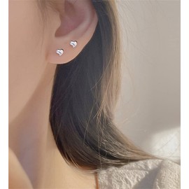 Mini Cute Heart Sterling Silver Earrings for Women Minimalist Love Hearted Stud Tiny Small Cartilage Tragus Post Pin Hypoallergenic 20G Pierced Ear Jewelry Gifts Valentine Anniversary