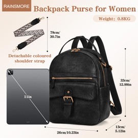 RAINSMORE Backpack Purse for Women Fashion Mini Leather Backpack Anti-Theft Travel Backpack Designer Ladies Shoulder Bag