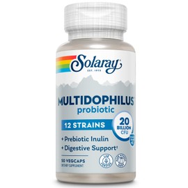 SOLARAY Multidophilus 12 Strain Probiotic 20 Billion CFU, Probiotics for Digestive Health and Gut Health Support w/Prebiotic Inulin, Made Without Dairy, 60 Day Guarantee, 25 Serv, 50 Enteric VegCaps