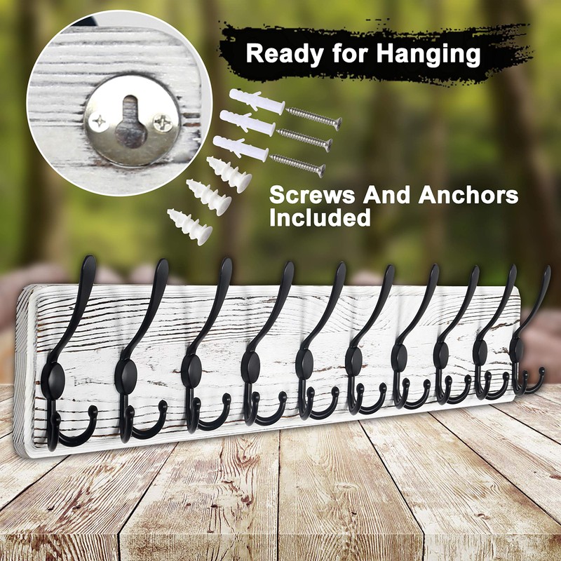 Dseap Wall Mounted Coat Rack with 10 Tri Hooks: Wooden