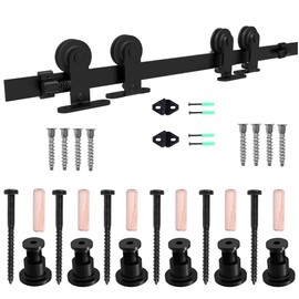 CCJH 4-20FT Bypass Sliding Barn Door Hardware Kit Single Track System Carbon Steel T Roller Hanger Easy to Install Fit Bypass Double 36" Wide Doors Panels (6.6ft Single Track Bypass)