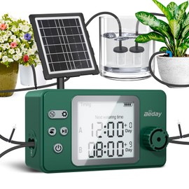 Solar Powered Dual Pump Drip Irrigation Kit for Outdoor Indoor Plants, 2-Zone Smart Self-Watering System with USB Charging, Automatic Plant Waterer for Garden Patio Balcony Vacation