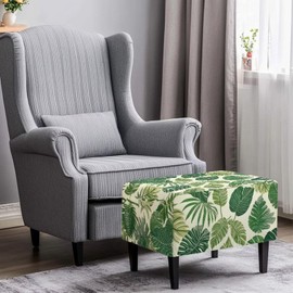 Talayituse Tropical Monstera Palm Leaf Print Ottoman Cover Stretch Rectangle Ottoman Slipcover for Foot Stool, Anti-Scratch Folding Storage Furniture for Living Room with Nonslip Elastic Bottom, Small