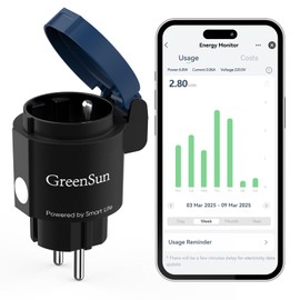 GreenSun Alexa Smart Outdoor Socket - Smart Life Outdoor Socket, Waterproof, Compatible with Alexa IP44, Consumption Measurement, Socket, Alexa Timer, Type E, 16A