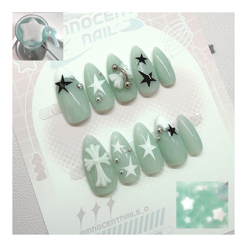 Mint Star -✩ Handmade Nail Tips - Long Ballerina /