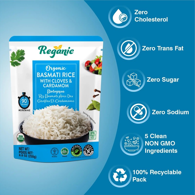 Reganic Organic Basmati Rice with Cloves & Cardamom, USDA Organic,