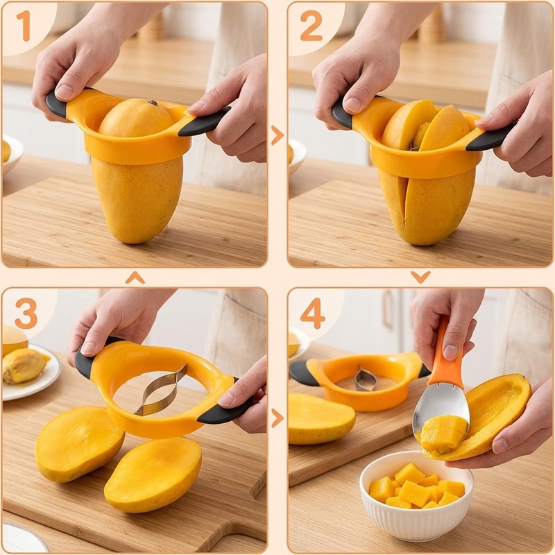 2 PCS Mango Cutter, Corer with Mango Scoop, Fruit Slicer