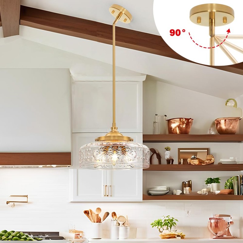 3-Light Adjustable Pendant Lights Kitchen Island, Gold Brushed Metal &