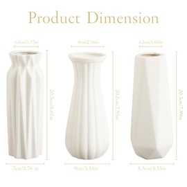 Ruckae 8 Inch Matte Ceramic Vases Set of 3 White Unglazed Vase Vintage Flower Vases for Wedding Dinner Table Party Office Centerpieces