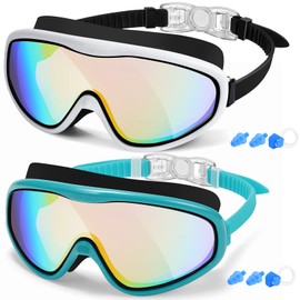 EasYoung Adult Swim Goggles, 2-Pack Wide View Swim Goggles for Men Women Youth Teen, Anti-Fog, UVProtection, Over 15 Years