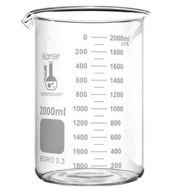 Karter Scientific 2000ml Beaker, Low Form Griffin, Borosilicate 3.3 Glass, Double Scale, Graduated, Karter Scientific 213D20 (Single)