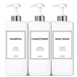Modern Silver Shampoo and Conditioner Dispenser (21 oz, Pack of 3) Refillable Pump Bottle Set Empty Shower Plastic Bottles with Pump for Bathroom Body Wash Soap and Shower