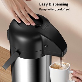 Airpot Coffee Carafe for Keeping Hot - 64 OZ / 1.9L Large Coffee Dispenser with Pump - Insulated Stainless Steel Thermos Urn for Hot Drinks Water Tea Chocolate - Thermal Beverage Dispenser for Parties