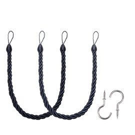 BEL AVENIR Curtain Ropes Tiebacks Tie-Backs Curtain Handmade Holdbacks with 2 Metal Screw Hooks (Navy, 2pack)