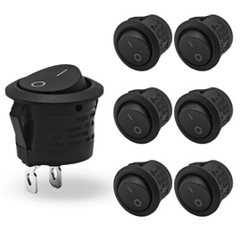 6 PCS 12v Switch Black Round Rocker Switch ON/Off Mini Round Toggle Switch SPST 2Pin Snap-in 12v Light Switch for Car Boat Homehold Application