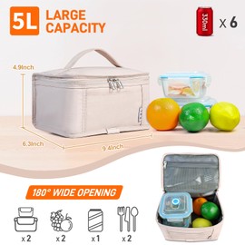 NOL Natural Organic Lifestyle Small Lunch Bag Mini Lunch Box Insulated Lunch Bag for Men/Women Leakproof Cooler Tote Bag Lightweight Nylon Waterproof Lunch Box For Work, Cream