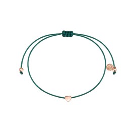 Glanzstücke München Women's Textile Bracelet Green Heart Sterling Silver Rose Gold-Plated 15-22 cm - Bracelet with Pendant Fabric Ribbon Bracelet Textile, Silver, Without Stone