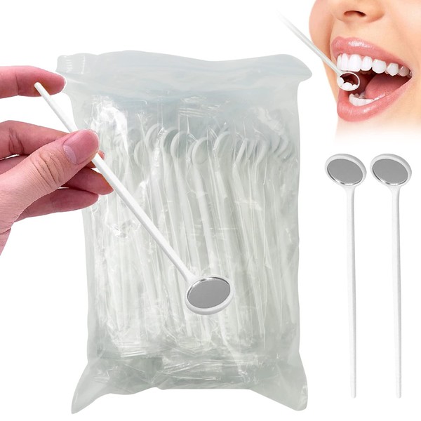 EZGO 100pcs Dental Mouth Oral Teeth Mirrors Shiny Handle with Free Protective Packing, Every Mirror Individually Packed (Pack of 100)