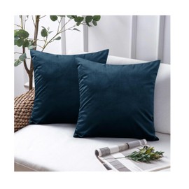 Opulent Dreams Velvet Cushion Covers (Pack of 2) - 45cm x 45cm (18x18 Inch) Square Throw Pillowcases - Ideal for Sofa and Bedroom - Featuring Invisible Zippers (Navy)