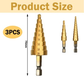3 PCS Drill Bit Sets Step Drill Bit Step Cone Drill Bit Set Electricians Tools Multifunction Hole Reamer Drilling and Cone Cutter Step Drill Bit for Metal Stainless Steel Sheet Wood