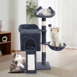 Woochpet Cat Tree Tower for Indoor Cats，Cat Condo with Sisal Scratching Post,Cat House with Large Padded Bed, Cat Furniture Activity Center for Cats and Kittens(Dark Grey)