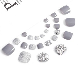 Brishow False Nails Foot False Toenails Acrylic Stick on Toenails Pack of 24 for Women and Girls (k)