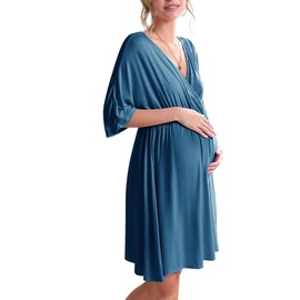 Ekouaer 3 in 1 Labor/Delivery/Hospital Gown Maternity Dress Nursing Nightgown Sleepwear for Breastfeeding, Peacock Blue, Small