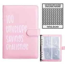 100 Envelopes Money Saving Challenge A5 Binder Book with Cash Envelopes and Numbers, 100-Days Easy and Funny Ways to Save $5,050 Cash Envelope Challenge budget planner book:_Pink