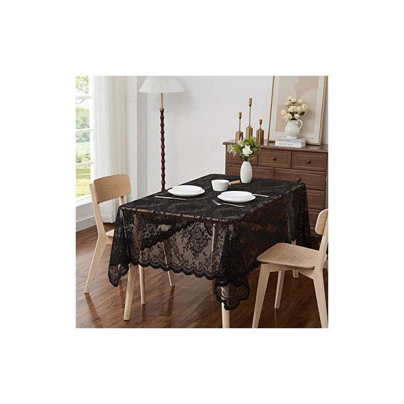 Warm Home Designs 60 x 84 Lace Tablecloth. Black Rectangle
