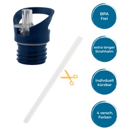 Salty Mind Replacement Lid/Drinking Attachment with Straw for Stainless Steel Drinking Bottle or Other Wide Mouth Drinking Bottle, Straw Lid/Straw Lid with Opening Diameter 45 mm (Dark Blue)