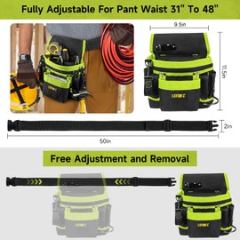 Tool Belt,Magnetic Tool Pouch,14-Pockets Tool Belts for Men,Detachable & Adjustable Tool Pouch belt for Electrician,Carpenter,Construction,Work Apron,Utility Belt,Black-Green