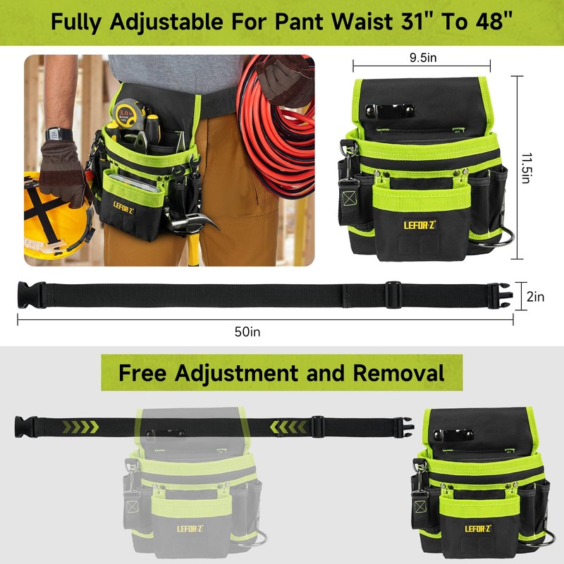 Tool Belt,Magnetic Tool Pouch,14-Pockets Tool Belts for Men,Detachable & Adjustable
