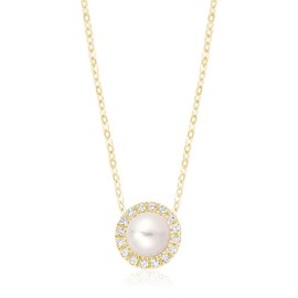 Jewels By Erika P-10PL10R 10K Solid Gold Freshwater Pearl and Diamond Pendant Necklace for Women & Girls-0.05CT Diamond H-I Color, I1 Clarity, 5MM Pearl-18" Extendable Cable Chain-Elegant Jewelry Gift