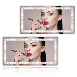 Car Sun Visor Vanity Mirror, 2 Pcs Rechargeable Makeup Mirror with 3 Light Modes & 60 LEDs - Dimmable Clip-on Rear View Sun-Shading Cosmetic Mirror, Universal for Car SUV Truck