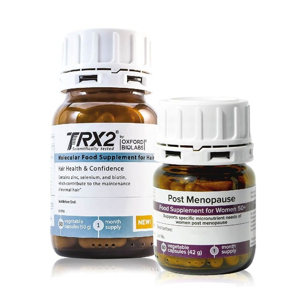 TRX2 Post Menopause Hair Pack - Nourishes Mature Female Hair - Hair Loss - Newborn Treatment for Women with Thinning Hair due to Menopause - With Biotin - Natural Based