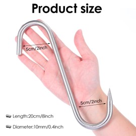 8 Pcs Meat Hook 8 Inch 10 mm Stainless Steel Hanging Meat Hook Butcher Hooks Processing S Shaped Meat Equipment Heavy Duty Meat Hanging Hooks Meat Hangers for Beef Sausage Fish Turkey Chicken Ribs