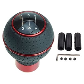 Universal Gear Knob Round Red / Black with 3 Adapters 5 Gears