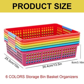 6 Pack Plastic Turn in Paper Trays for Classroom, Colorful Storage Bin Basket Organizers for School Supplies, 6 Colors Paper Tray for Classroom, Book Baskets for Library, Drawers, Office, Home