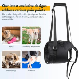PZRLit Dog Lift Harness - Adjustable Sling Support for Large Dogs Hind Legs, Mobility Aid for Elderly Dogs - Hip & Back Leg Joint Injury Assistant Vest - Help Senior Disabled for Walking,Medium,Black