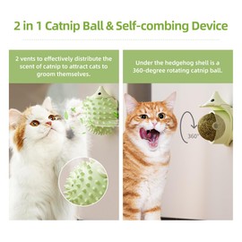 MTKO 3 Packs 2 in 1 Catnip Ball，Multi-Functional Interactive Cat Toy, Hedgehog Scratcher with Replaceable Catnip Ball,Moisture and Dust Resistant, Easy to Stick on Various Surfaces (3 Color