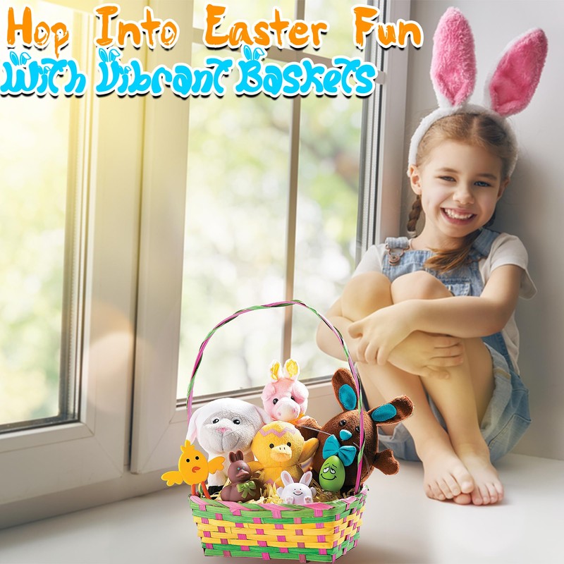 Multicolored Rectangular Easter Baskets - Bulk set of 12, Each