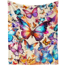 CaomeiWu Butterfly Throw Blanket, 50" x 40" Flannel Cute Butterflies Themed Stuffed Animal Colorful Throw, Soft Nap Throw Blanket for Home, Office for Boys Girls Women Butterfly Lovers Gifts