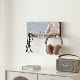 Wall Mounted Key Holder with Home Letter Sign Mirrored Key Rack,4 Crystal Hooks Decor for Entryway Front Door Kitchen Hallway Garage Decorative,11.8"×4.7"×0.5"