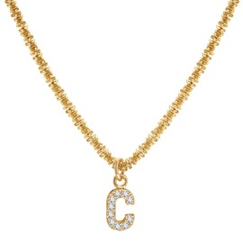 Joo&Rind Women's Gold Necklace with Letter Pendant, Bright French Necklaces with Diamonds, 18 Gold-Plated Chains, Hypoallergenic Jewellery, Women's Gifts for Women, Stainless Steel