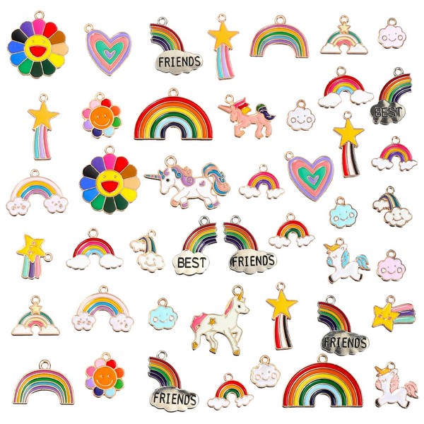 Rainbow Unicorn Pendants, Comius Sharp 45 Pieces Tibetan Silver Mixed Charms Pendants Handmade Key Accessories DIY Necklace Pendant for Jewellery Making and Crafts